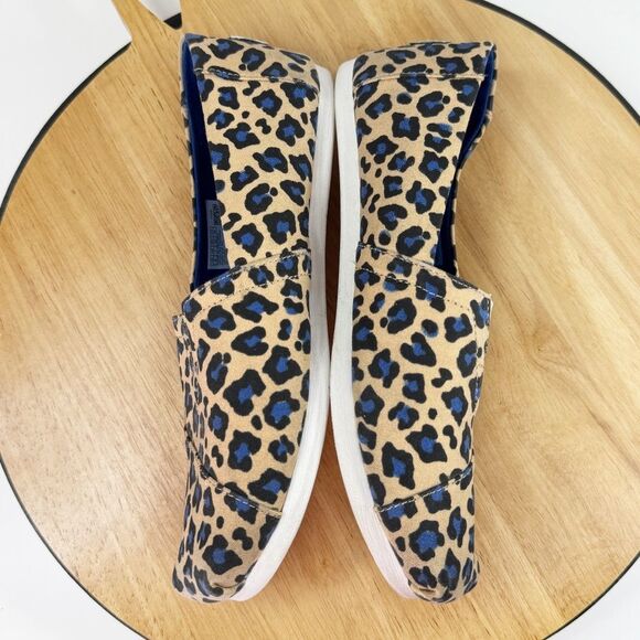 Toms Alpargata Leopard Print Canvas Slip On Shoes Tan Blue Women Size 9‎ - Picture 5 of 11
